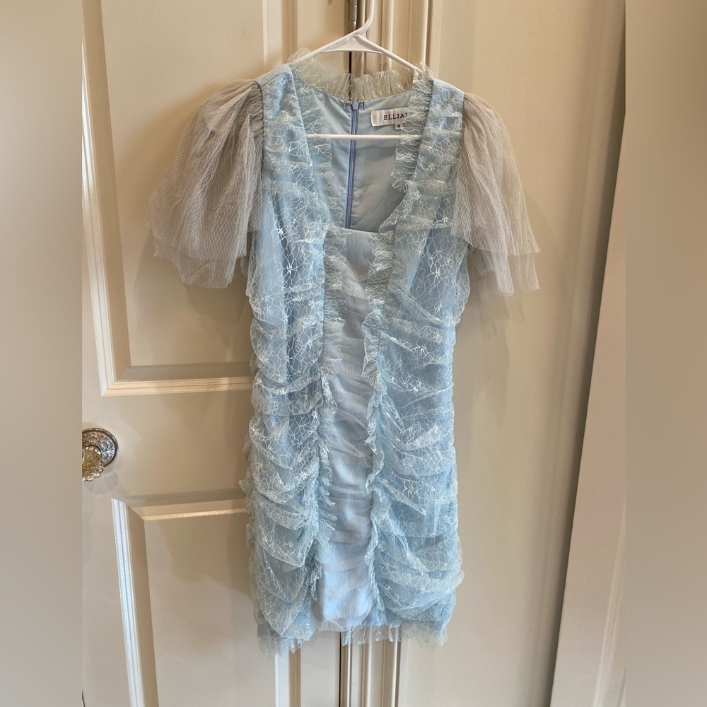 Elliatt Light Blue Dress with Sheer Sleeves